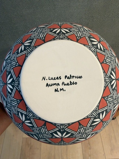The base of an Acoma piece, signed N. Lucas Patricio, Acoma Pueblo, N.M.